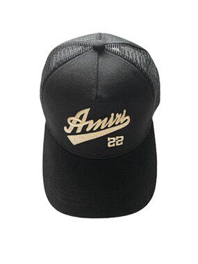 AMIRI Black Trucker Hat with Gold Script Logo